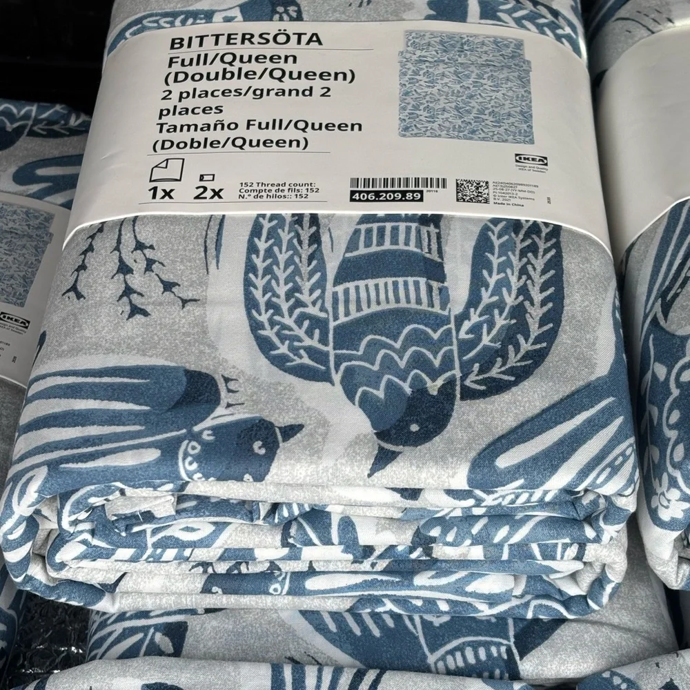 FULL/QUEEN IKEA Bittersota duvet cover & 2 pillow cases w bird design GORGEOUS!
